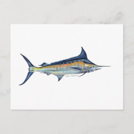 Una postal de los peces Marlin azules