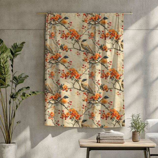 Una ruidosa manta de otoño con pájaros y florecien (Rustic Fall Blanket with Birds and Blooming Floral)