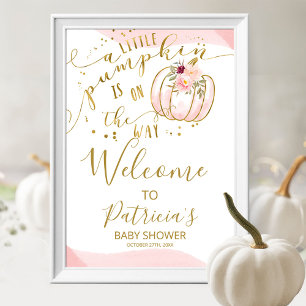 Una señal de bienvenida para baby shower de una pe