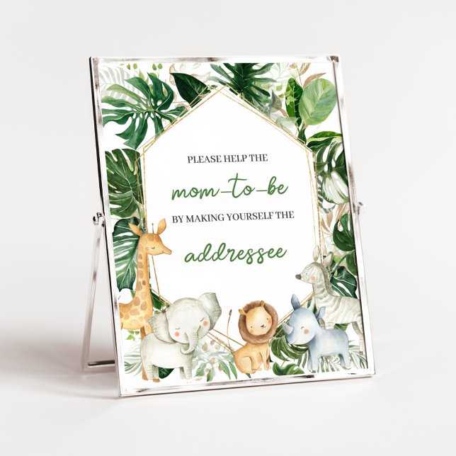 Una Señal de Estación de Sobres para Ducha de Un P (Jungle Safari Animals Baby Shower Envelope Station Sign)