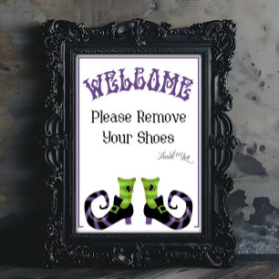 Una señal de Halloween para quitarse los zapatos
