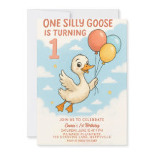 Una Silly Goose Primer Cumpleaños Invitación Para