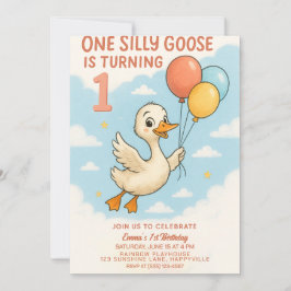 Una Silly Goose Primer Cumpleaños Invitación Para 
