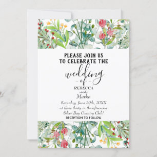 Una simple invitación blanca de eucalipto para su