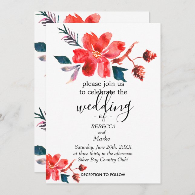 Una simple invitación floral blanca (Anverso / Reverso)
