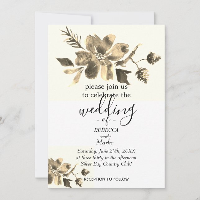 Una simple invitación floral blanca (Anverso)