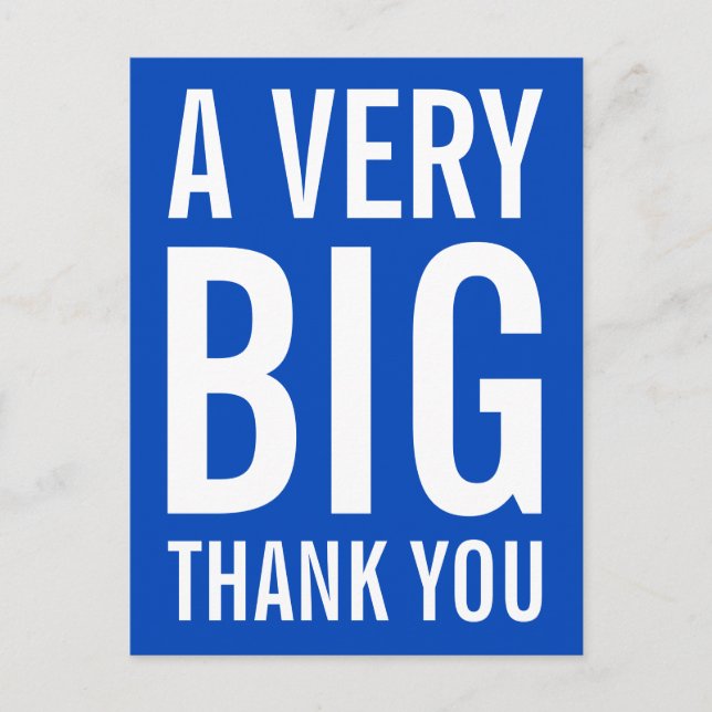 Una tarjeta azul de agradecimiento muy grande (Anverso)