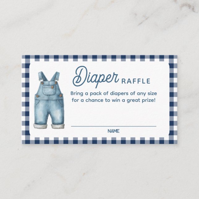 Una tarjeta azul Jean Baby Shower Diaper Raffle (Anverso)