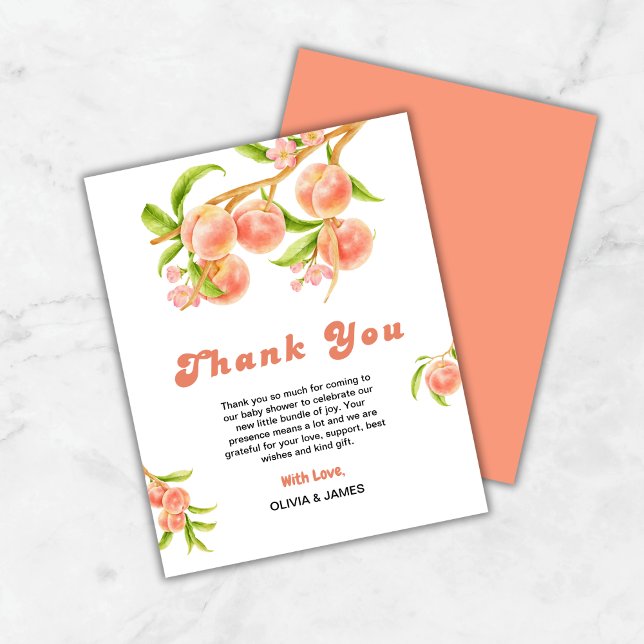 Una tarjeta de agradecimiento de Baby Shower de un (Budget A Sweet Little Peach is on the Way Baby Shower Thank You Card )