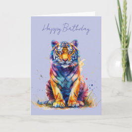 Una tarjeta de arte de un tigre colorido