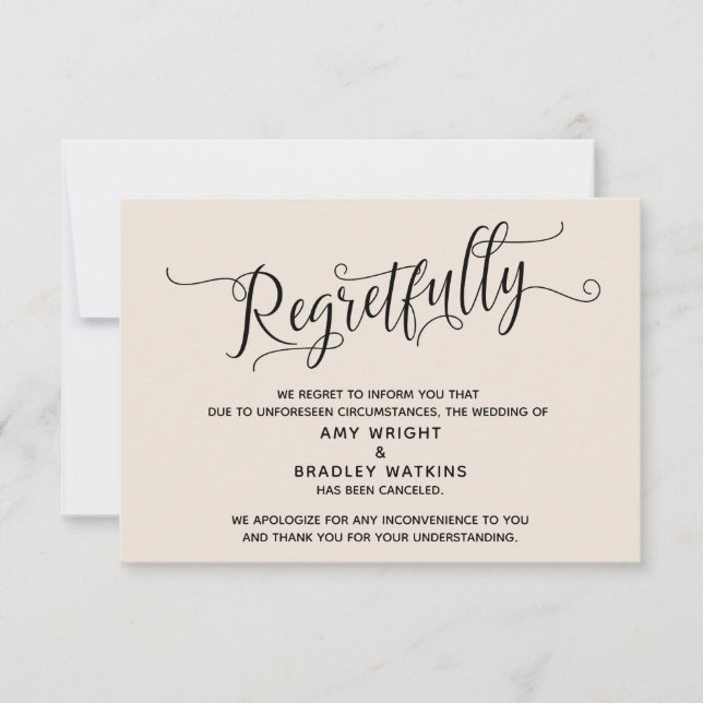 Una tarjeta de Boda cancelada con crema de elegant (Anverso)