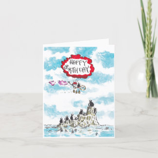 Una tarjeta de cumpleaños con alimentación pingüin