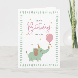 Una tarjeta de cumpleaños con un elefante y marco 