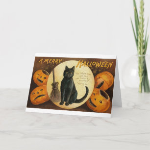 Una tarjeta de gato de Feliz Halloween