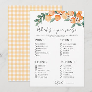 Una tarjeta de juego para baby shower de una naran