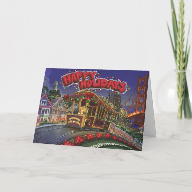 Una tarjeta de Navidad de gatos y de San Francisco (Anverso)