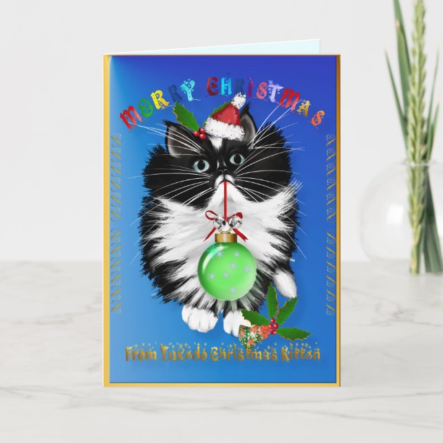 Una tarjeta de Navidad del gatito del smoking (Anverso)