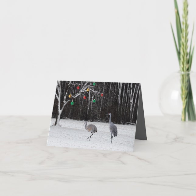 Una tarjeta de Navidades festivos con Sandhill Cra (Anverso)