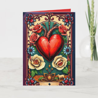 Una tarjeta de nota plegada de corazón grande