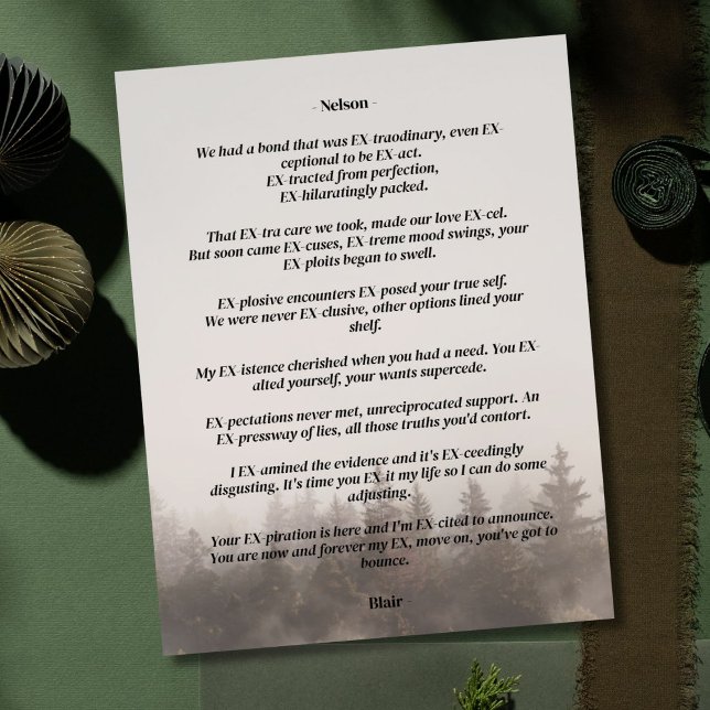 Una tarjeta de ruptura de relato de EX (This Ex Story is an EXcellent way to make your statement that breaking things off is the best way.)