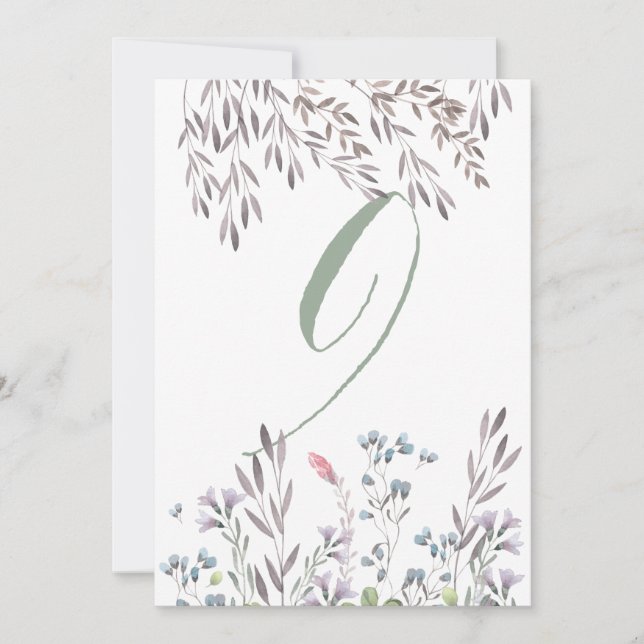 Una tarjeta doble de mesa de boda de flores silves (Anverso)
