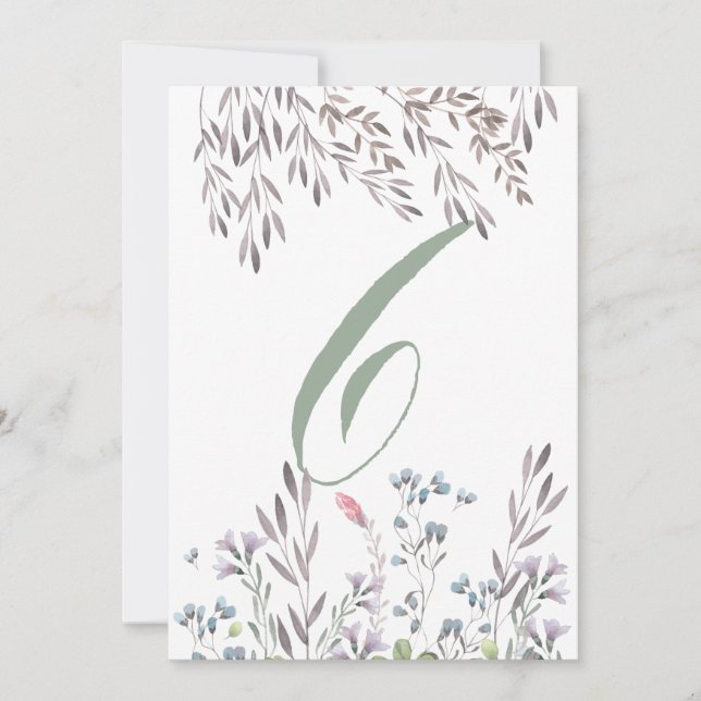 Una tarjeta doble de mesa de boda de flores silves (Anverso)