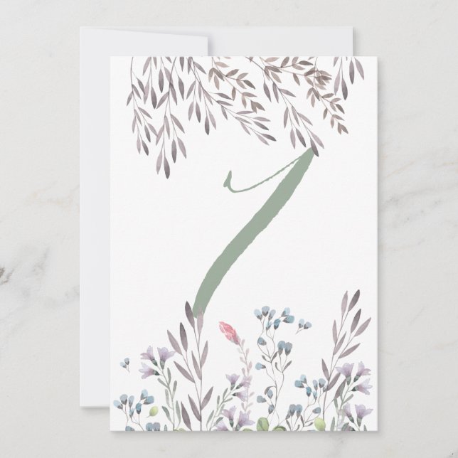 Una tarjeta doble de mesa de boda de flores silves (Anverso)