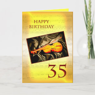 Una tarjeta musical de cumpleaños 35 con un violín