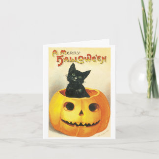 Una tarjeta para gato negro de Halloween