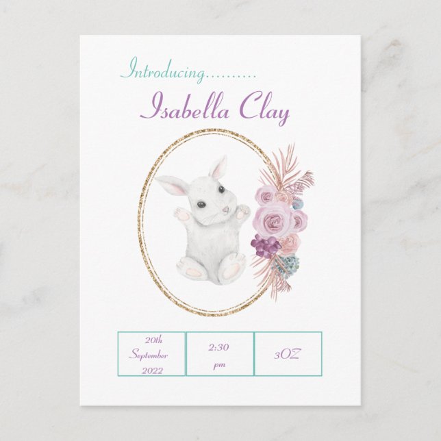 UNA TARJETA POSTAL PERSONALIZADA DE ANUNCIO DE NAC (Anverso)