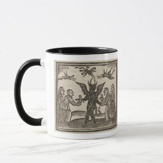 Una taza con grabado gótico de una pequeña muerte