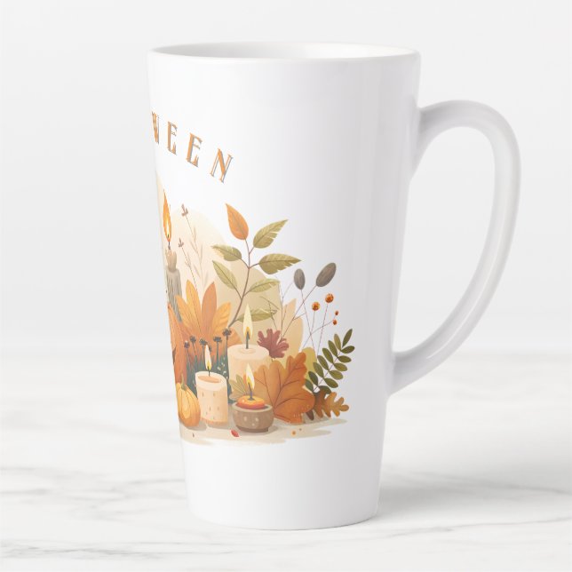 Una taza con una huella de calabaza de Halloween (Derecha)