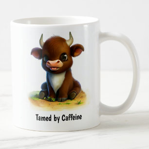 Una taza de café con un buey pintado en 3D lindo