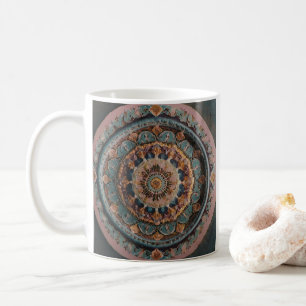 Una taza de café con un diseño estético de mandala