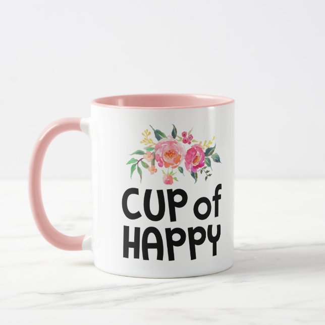 Una taza de manija floral feliz del rosa de la (Izquierda)