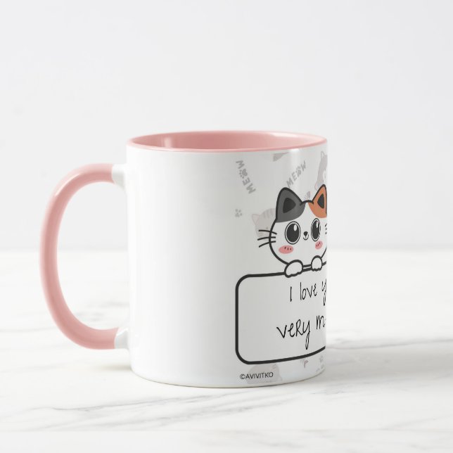 Una taza de Meow y Kitty de Amor para tu ser queri (Izquierda)