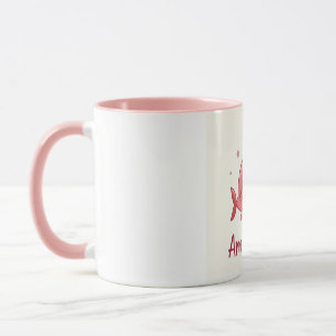 Una taza de tiburón rosa con la leyenda "am I boni