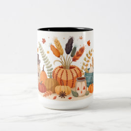 Una taza linda con una huella de otoño