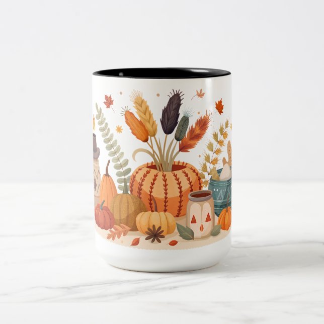 Una taza linda con una huella de otoño (Centro)