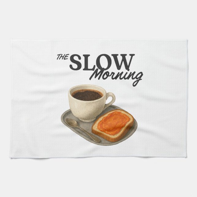 Una toalla de cocina con imagen de café y tostada (Horizontal)