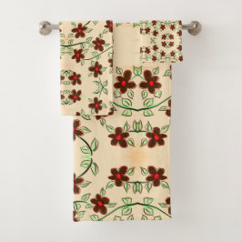 Una Toalla Floreada En Marrón Chocolate Y Rojo