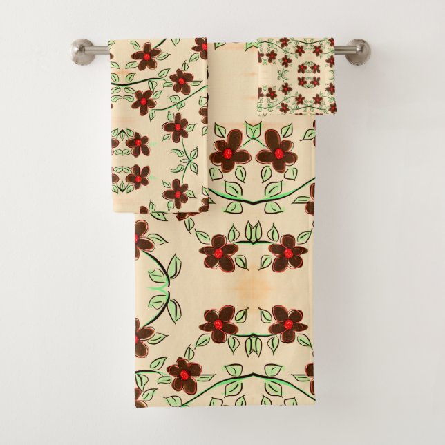 Una Toalla Floreada En Marrón Chocolate Y Rojo (In situ)