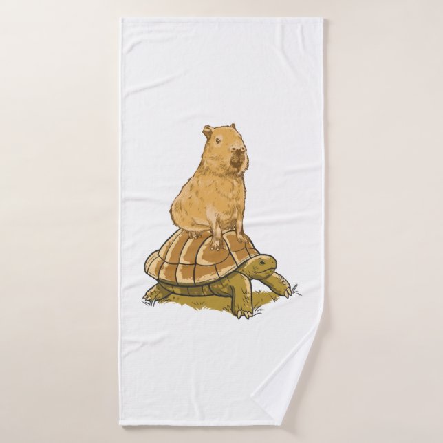 Una tortuga animal capibara curiosa cuida al capib (Toalla de baño)