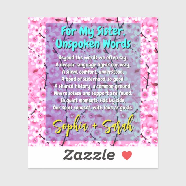 Una única Pegatina de poesía de su hermana para el (Hoja)