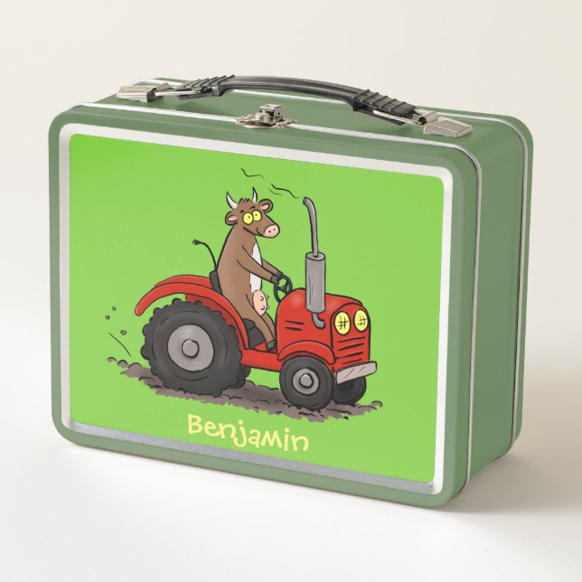 Una vaca feliz y linda conduciendo a un personaliz (Anverso)