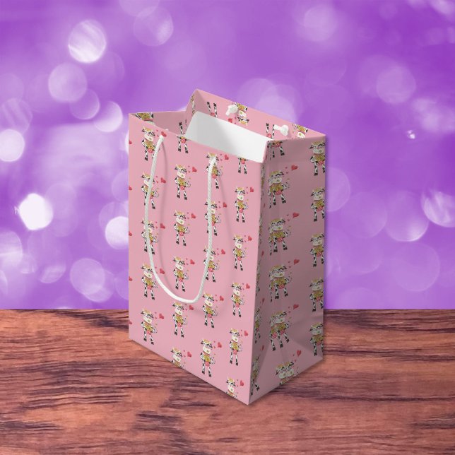 Una vaca linda en la bolsa de regalo de El día de  (Cute cow pattern pink gift bag.
)