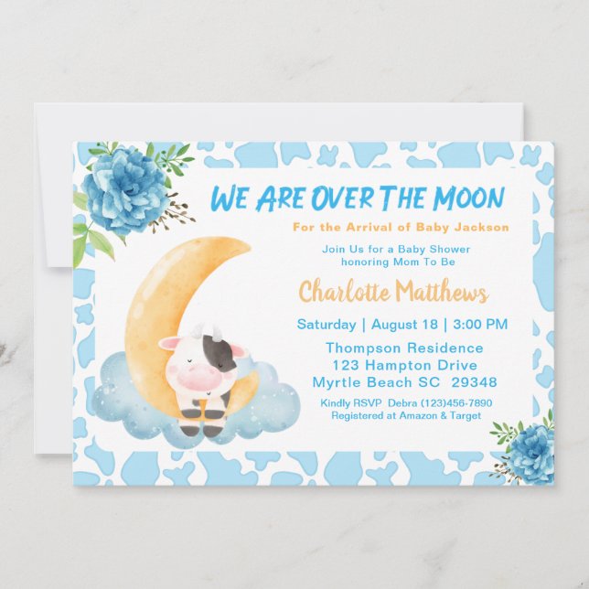 Una vaca linda sobre la invitación de Baby Shower  (Anverso)