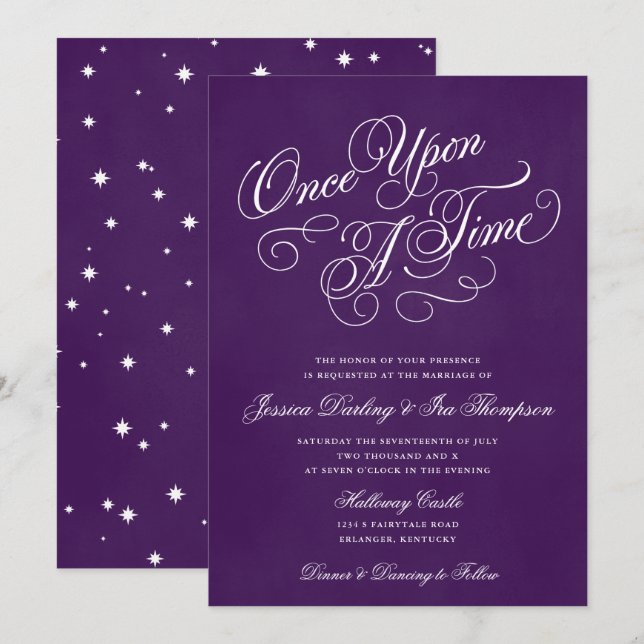 Una Vez A La Hora Invitaciones De Boda Royal Purpl (Anverso / Reverso)