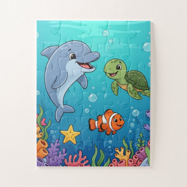 Under the Sea Animals Kids Puzzle | Dolphin Turtle (Vertical)