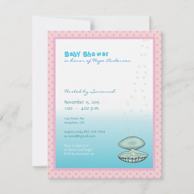 Under the Sea Baby Girl Shower Invitación Pearl (Anverso)